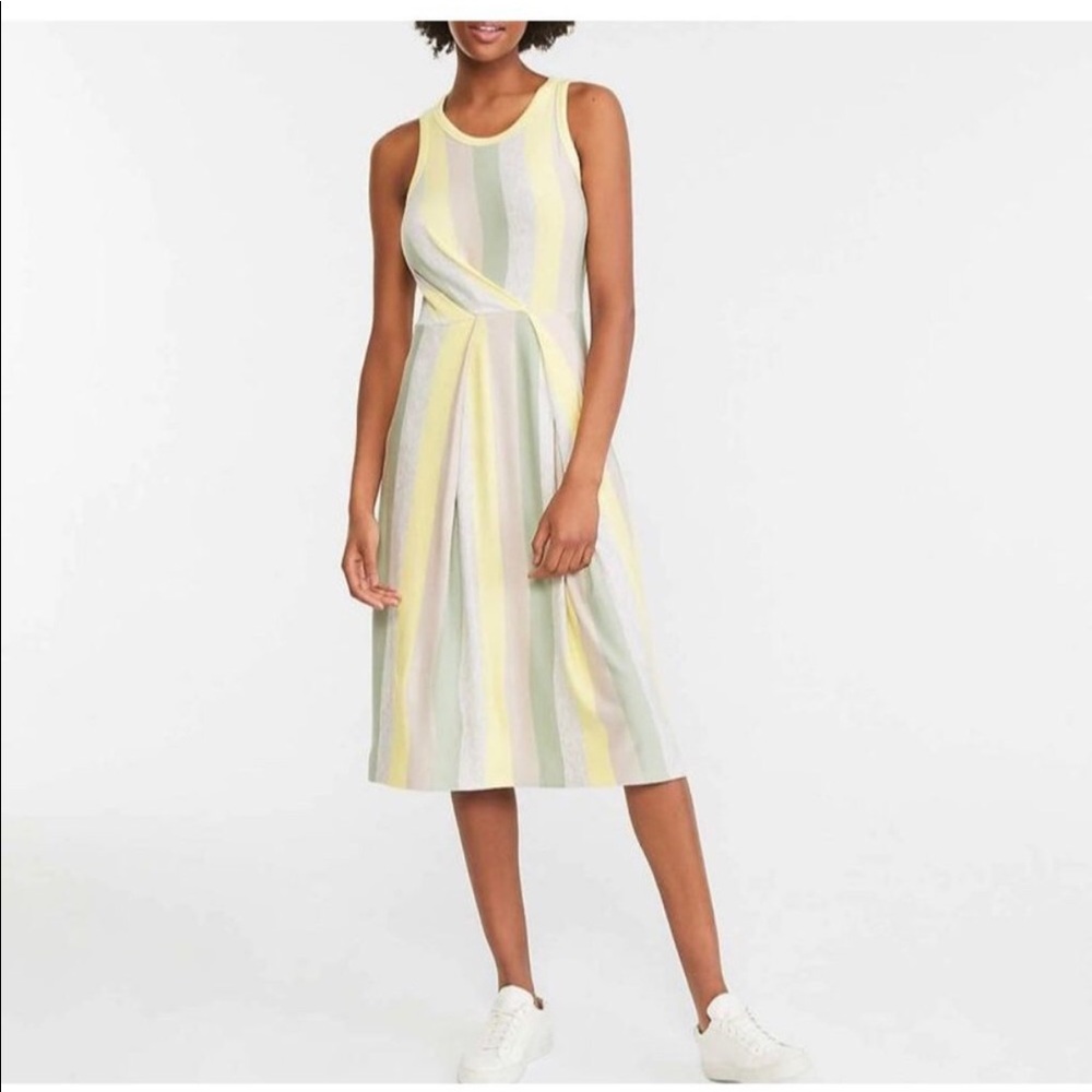 LOFT Yellow and Gray Striped Dress